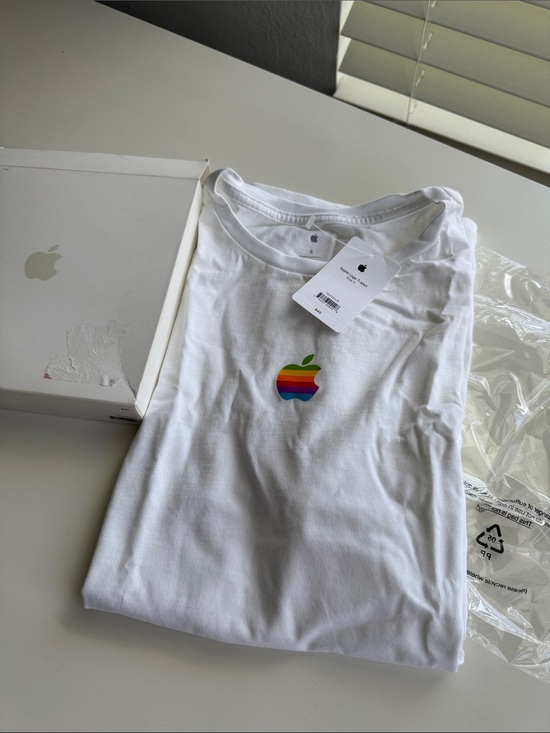 Apple Tops - Classic Apple White Tee with Rainbow Apple Logo